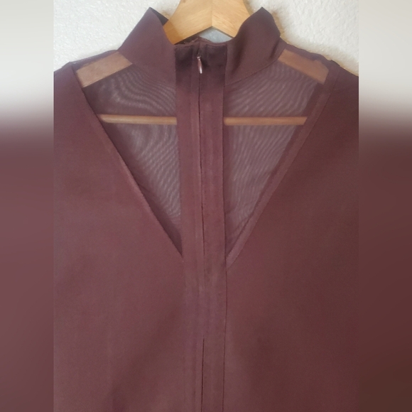 💚5/$25 Burgundy Mesh Long Sleeve Bodycon Stretch Bandage Dress Size Large - Picture 3 of 7